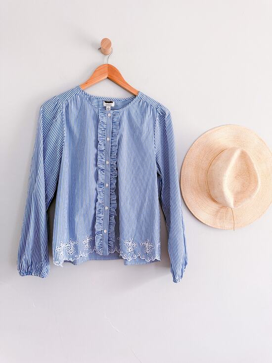 J. Crew Factory Tops - J Crew Factory | NWOT Embroidered Stripe Button Up Shirt Blue White | Sz S